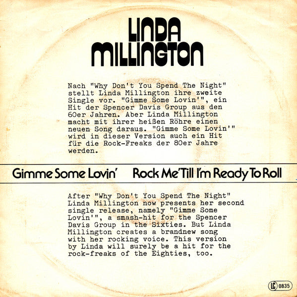 Linda Millington : Gimme Some Lovin' / Rock Me 'Till I'm Ready To Roll (7", Single)