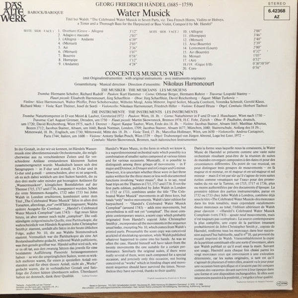 Georg Friedrich Händel : Water Musick (LP, RE)