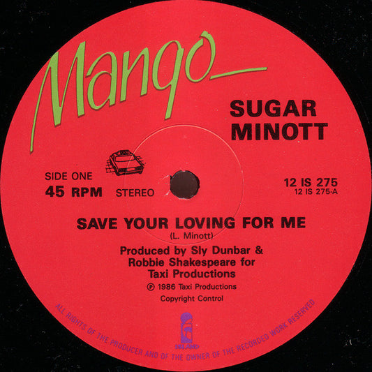 Sugar Minott : Save Your Loving For Me / Ain't Nobody Moves Me (12")