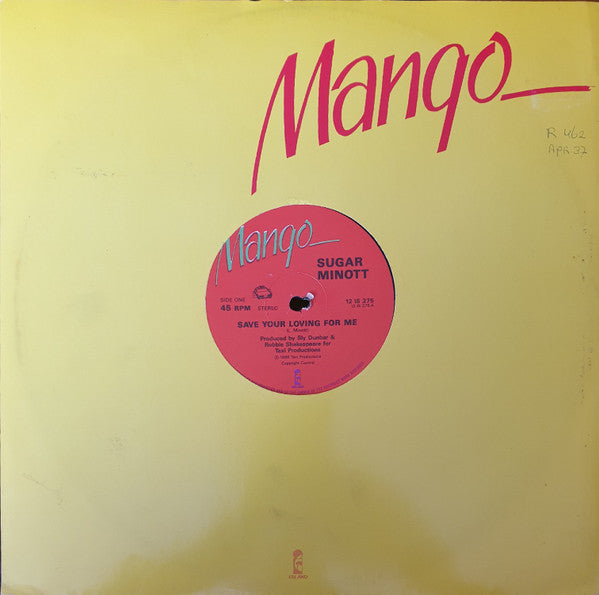 Sugar Minott : Save Your Loving For Me / Ain't Nobody Moves Me (12")