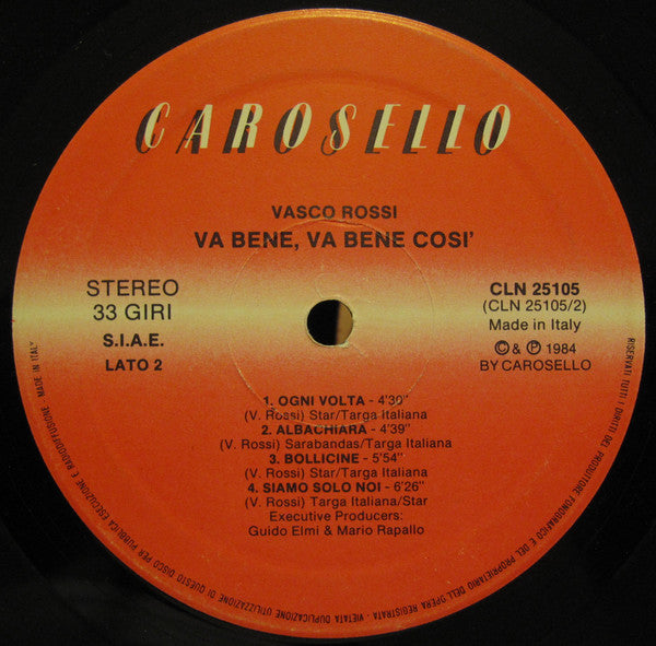 Vasco Rossi : Va Bene, Va Bene Così - Live (LP, Album, Gra)