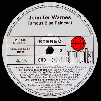 Jennifer Warnes : Famous Blue Raincoat (The Songs Of Leonard Cohen) (LP, Album)