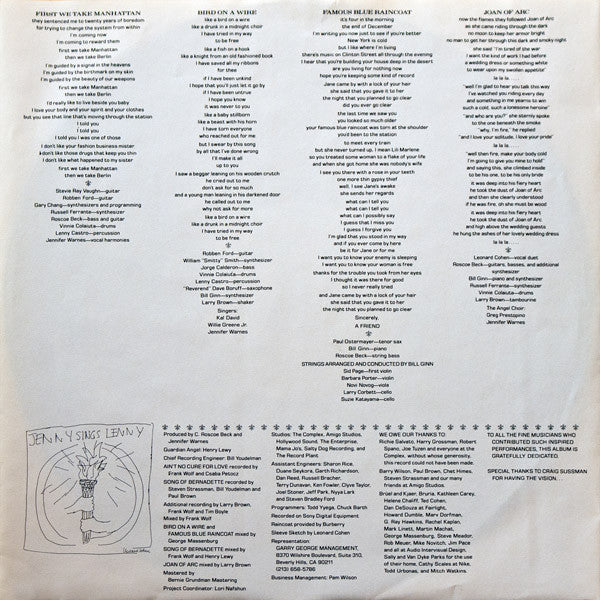 Jennifer Warnes : Famous Blue Raincoat (The Songs Of Leonard Cohen) (LP, Album)