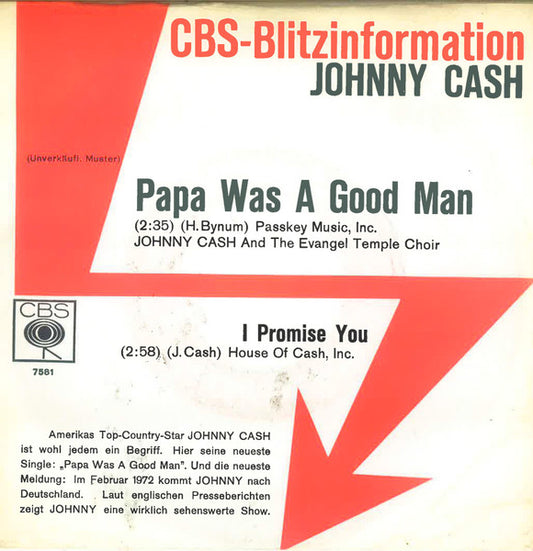 Johnny Cash : Papa Was A Good Man / I Promise You (7", Single, Promo)