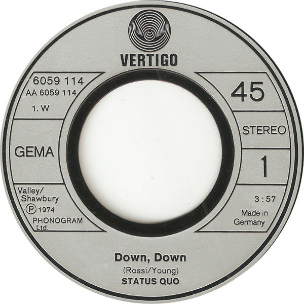Status Quo : Down Down (7", Single)