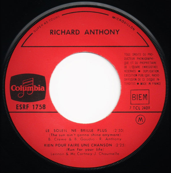 Richard Anthony (2) : Le Soleil Ne Brille Plus (7", EP)