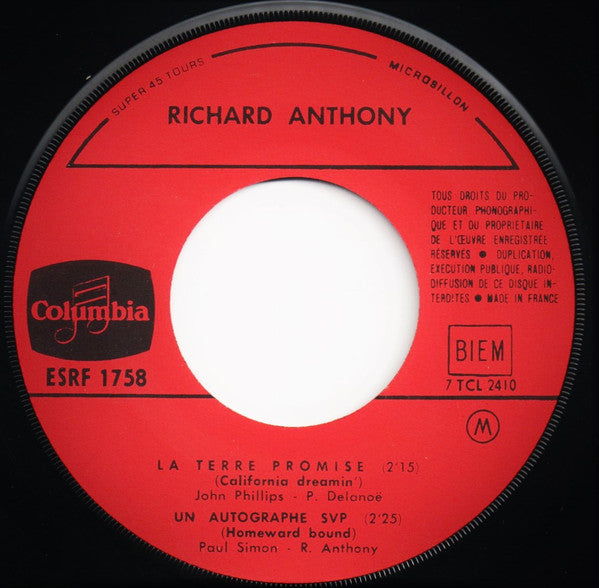 Richard Anthony (2) : Le Soleil Ne Brille Plus (7", EP)