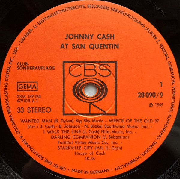 Johnny Cash : Johnny Cash At San Quentin (LP, Album, Club, "Be)