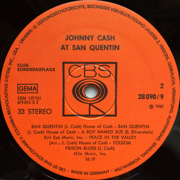 Johnny Cash : Johnny Cash At San Quentin (LP, Album, Club, "Be)