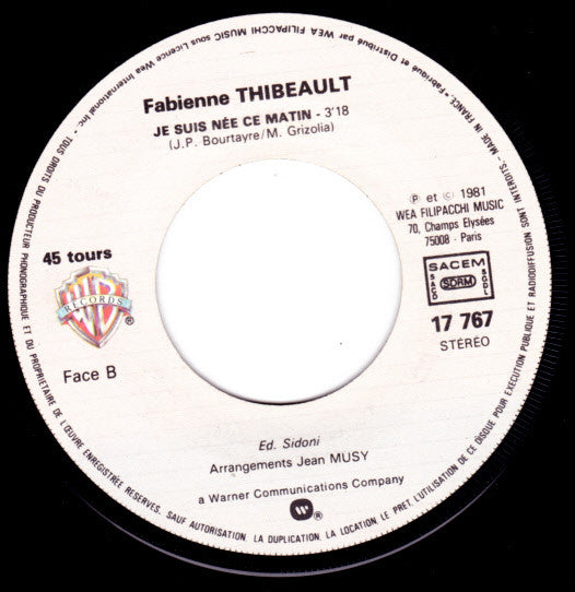 Fabienne Thibeault : Je Voudrais Faire Cette Chanson (7", Single)