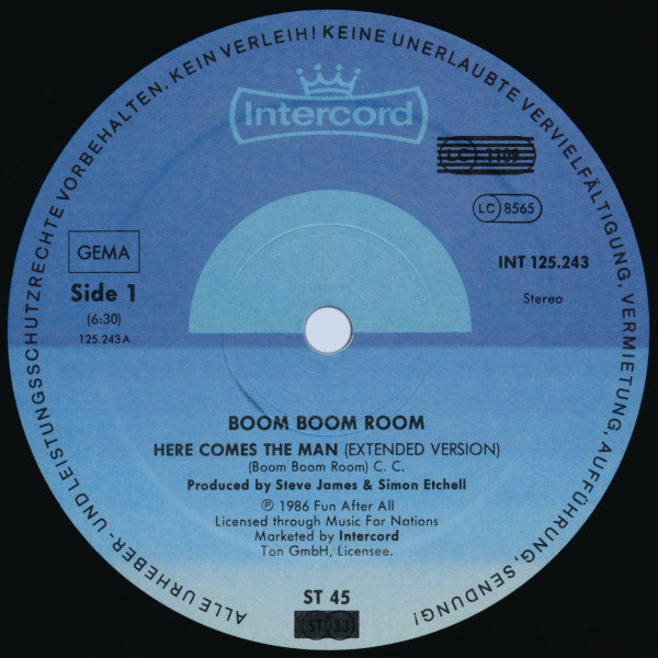 Boom Boom Room : Here Comes The Man (12", Maxi)