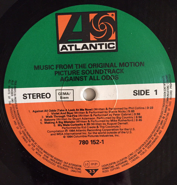 Various : Against All Odds - Music From The Original Motion Picture Soundtrack (LP, Comp)