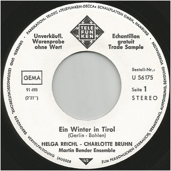 Helga Reichel - Charlotte Bruhn : Ein Winter In Tirol / Ein Sommer In Tirol (7", Single, Promo)