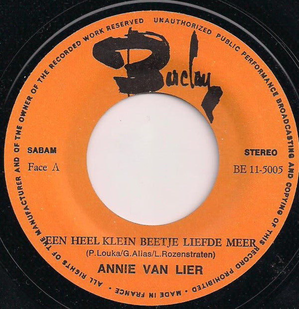 Annie Van Lier : Een Heel Klein Beetje Liefde Meer (7", Single)