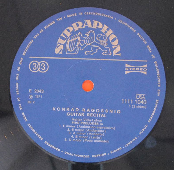 Konrad Ragossnig :  Federico Moreno Torroba, Heitor Villa-Lobos, Enrique Granados, Isaac Albéniz, Joaquín Turina : Guitar Recital (LP, Album)
