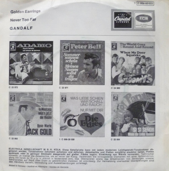 Gandalf (3) : Golden Earrings / Never Too Far (7", Single)