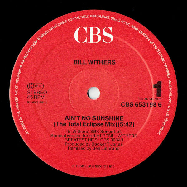 Bill Withers : Ain't No Sunshine (Total Eclipse Mix) (12")