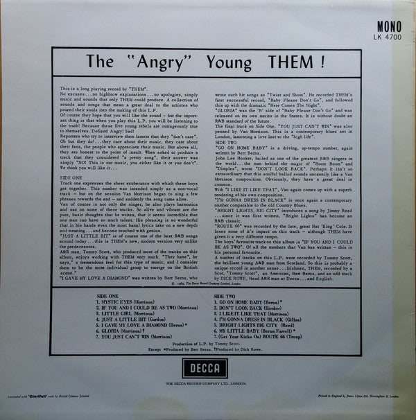 Them (3) : The "Angry" Young Them! (LP, Album, Mono, RP)