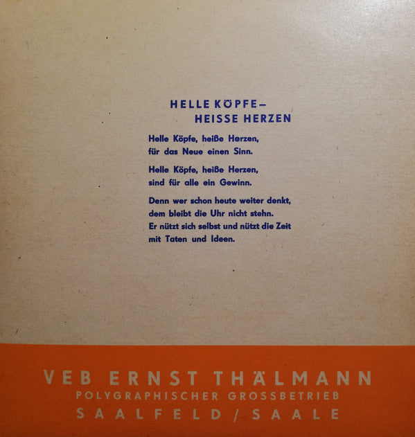 Unknown Artist : „Helle Köpfe - Heiße Herzen" (7", Single, Mono)