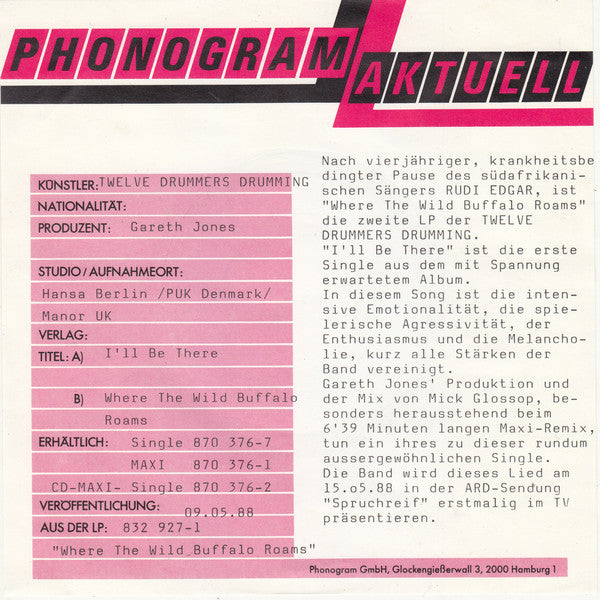 Twelve Drummers Drumming : I'll Be There (7", Single)