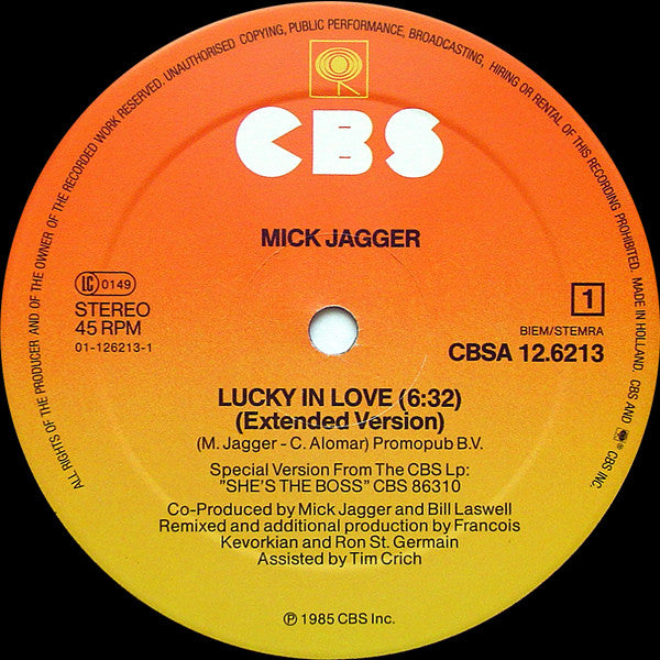Mick Jagger : Lucky In Love (Extended Version) (12", Maxi)