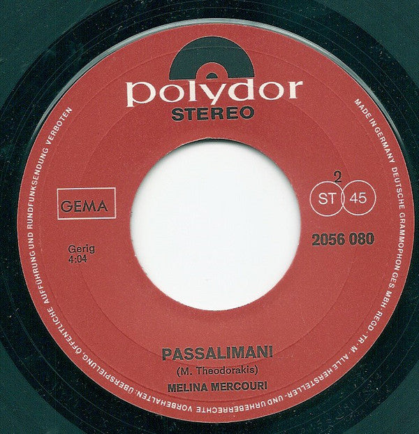 Melina Mercouri : Bei Mir Ziehst Du Das Grosse Los (7", Single)
