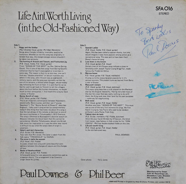 Paul Downes (4) & Phil Beer : Life Ain't Worth Living (In The Old-Fashioned Way) (LP, Album)