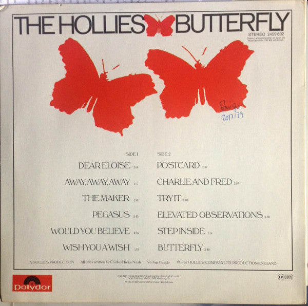 The Hollies : Butterfly (LP, Album, RE)