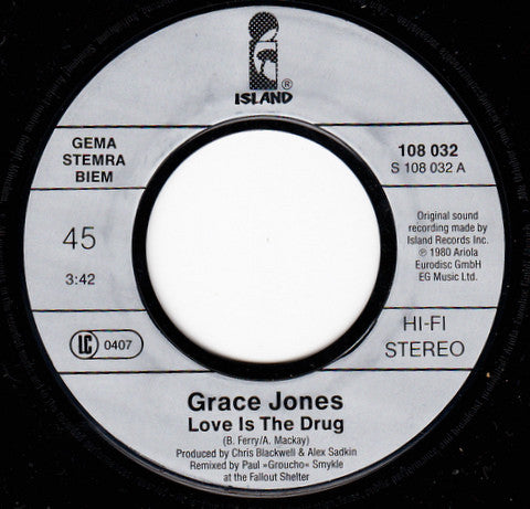 Grace Jones : Love Is The Drug (7", Single)
