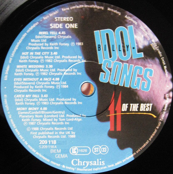 Billy Idol : Billy Idol Songs (11 Of The Best) (LP, Comp)