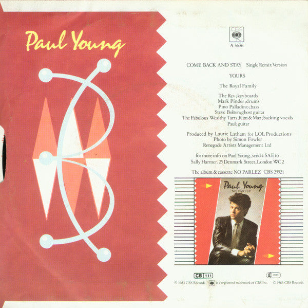 Paul Young : Come Back And Stay (Single Remix Version) (7", Single)