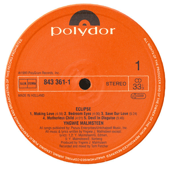 Yngwie Malmsteen : Eclipse (LP, Album)