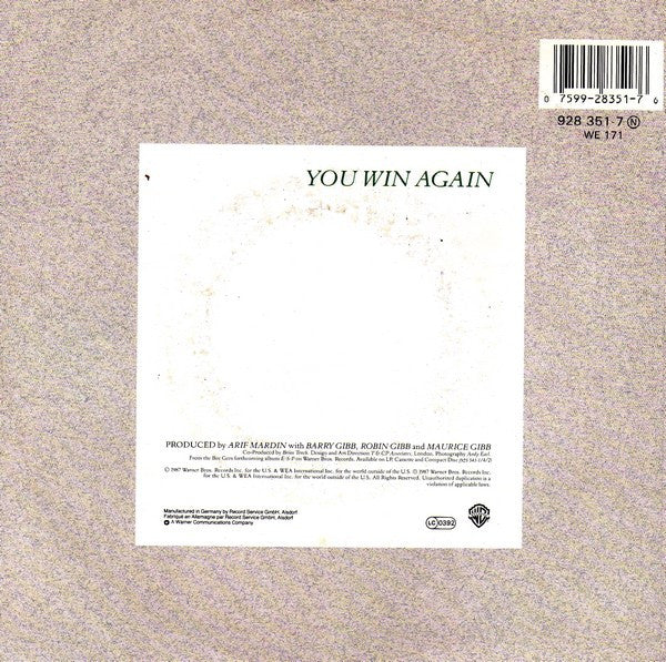 Bee Gees : You Win Again (7", Single)