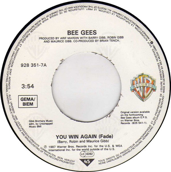Bee Gees : You Win Again (7", Single)