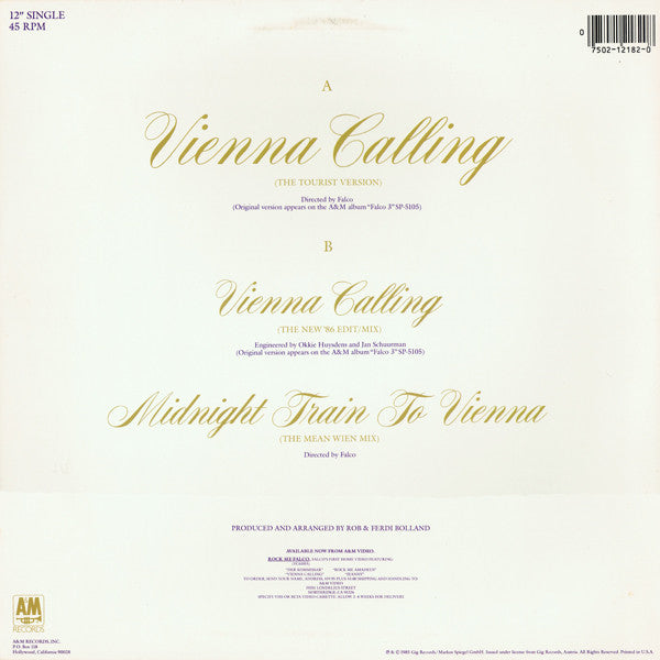 Falco : Vienna Calling (12", Single)