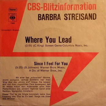 Barbra Streisand : Where You Lead / Since I Fell For You (7", Promo)