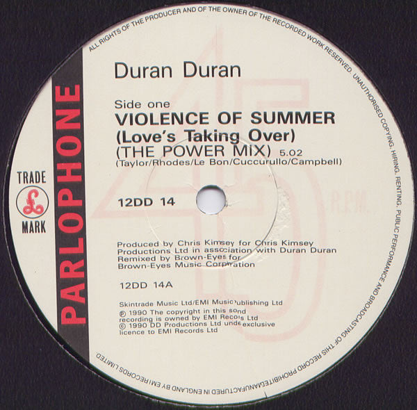 Duran Duran : Violence Of Summer (Love's Taking Over) (12", Single)