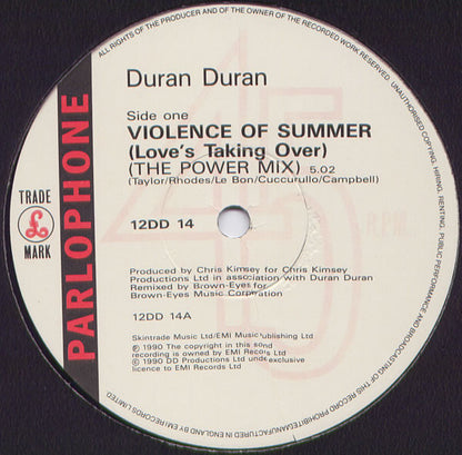 Duran Duran : Violence Of Summer (Love's Taking Over) (12", Single)