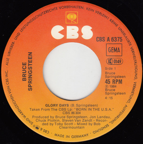 Bruce Springsteen : Glory Days (7", Single)