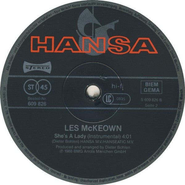Les McKeown : She's A Lady (12", Maxi)