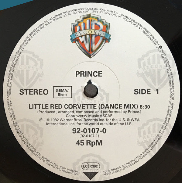 Prince : Little Red Corvette (Dance Mix) (12", Maxi, Ltd)