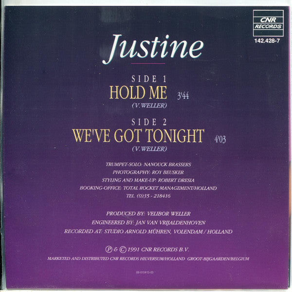 Justine Pelmelay : Hold Me (7", Single)