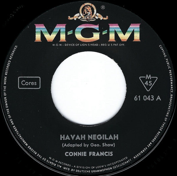Connie Francis : Havah Negilah (7", Single, Mono)