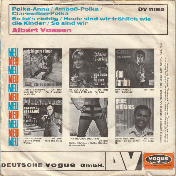 Albert Vossen : Polka-Anna / Amboß-Polka / Clarinetten-Polka (7", Single)