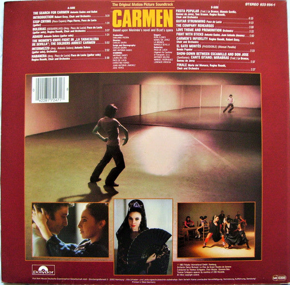Carlos Saura, Antonio Gades, Laura Del Sol, Paco De Lucía : Carmen - The Original Motion Picture Soundtrack (Based Upon Mérimée's Novel And Bizet's Opera) (LP)