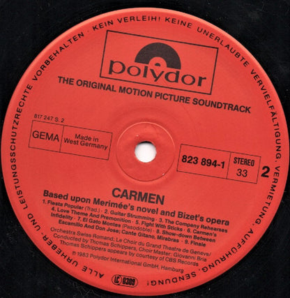 Carlos Saura, Antonio Gades, Laura Del Sol, Paco De Lucía : Carmen - The Original Motion Picture Soundtrack (Based Upon Mérimée's Novel And Bizet's Opera) (LP)
