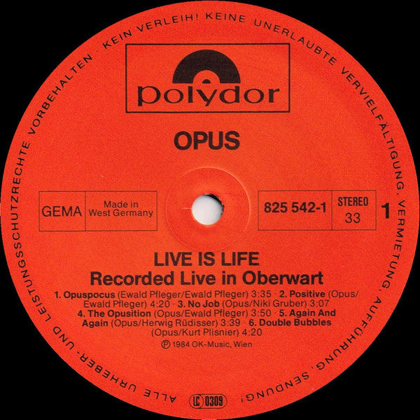 Opus : Live Is Life (LP, Album)