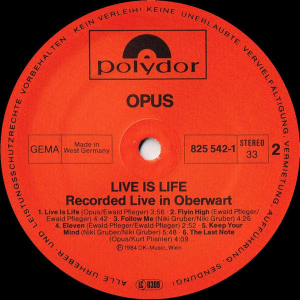 Opus : Live Is Life (LP, Album)