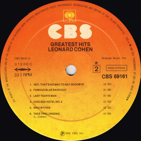 Leonard Cohen : Greatest Hits (LP, Comp)
