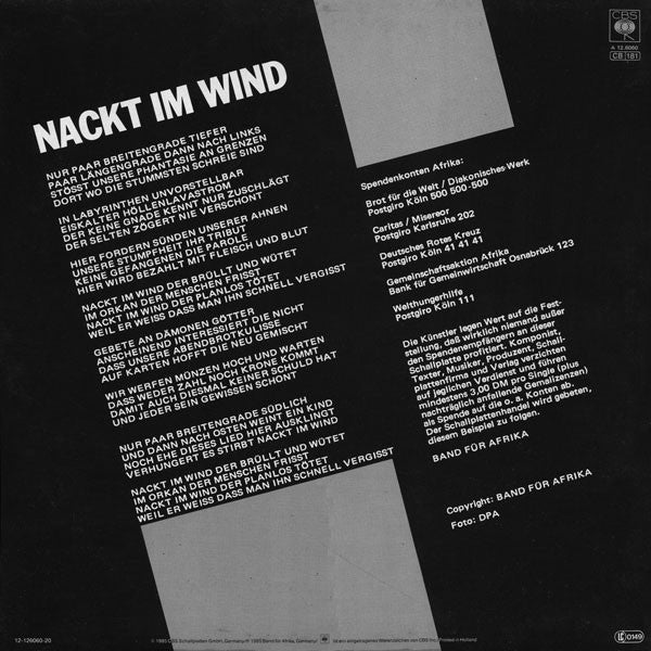 Band Für Afrika : Nackt Im Wind (12", Maxi)
